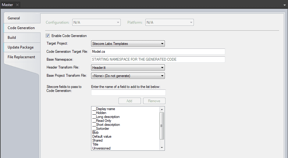 TDS Code Generation Configuration